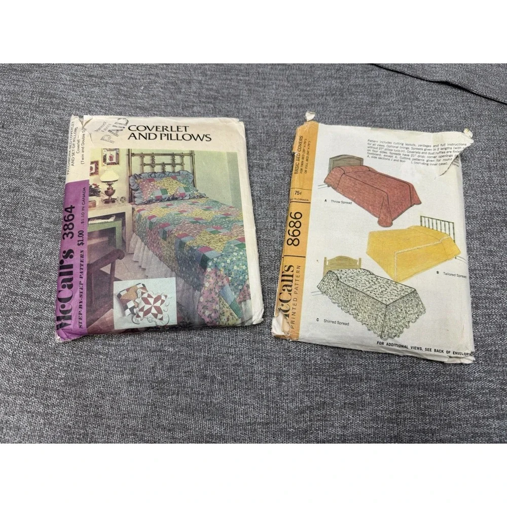McCalls Sewing Pattern 8686 And 3864 Coverlets And Pillows 1967 1973